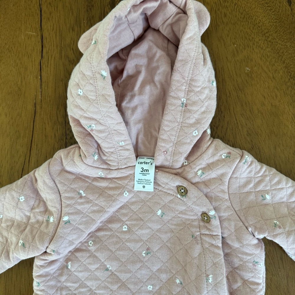 NEW Carter’s Pink & Floral Quilted Baby Girl Footed One Piece Outerwear 3M - Picture 5 of 5